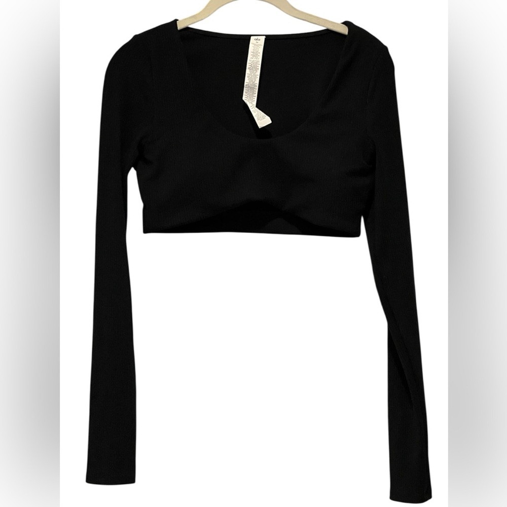 ALO Softsculpt Precision Long Sleeve Black Bra Top Cropped Size M - Picture 3 of 6